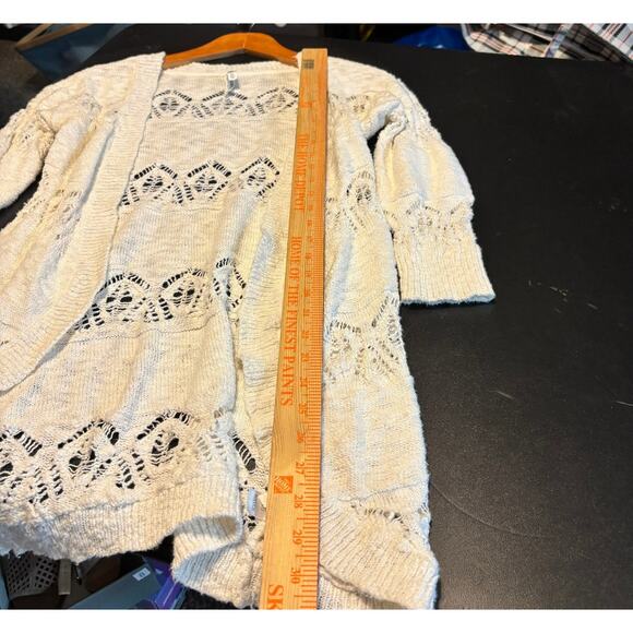 Aéropostale Open Knit Cardigan Sweater Ivory Cream Boho M Medium  Duster - Picture 5 of 6
